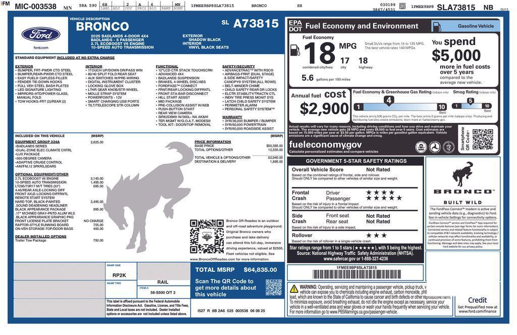 new 2025 Ford Bronco car, priced at $58,492