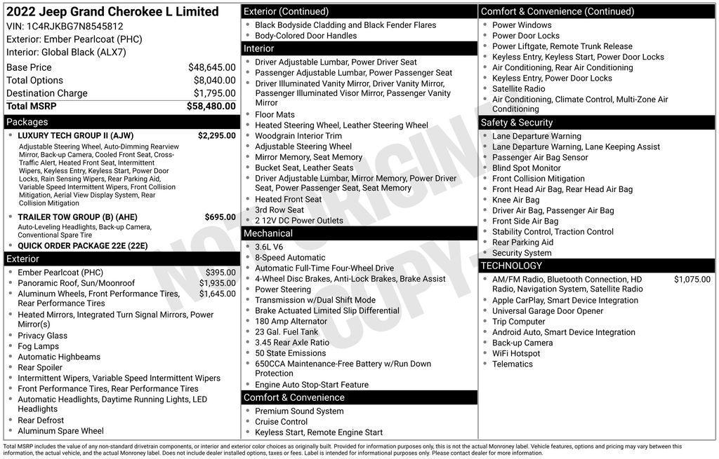 used 2022 Jeep Grand Cherokee L car, priced at $27,999