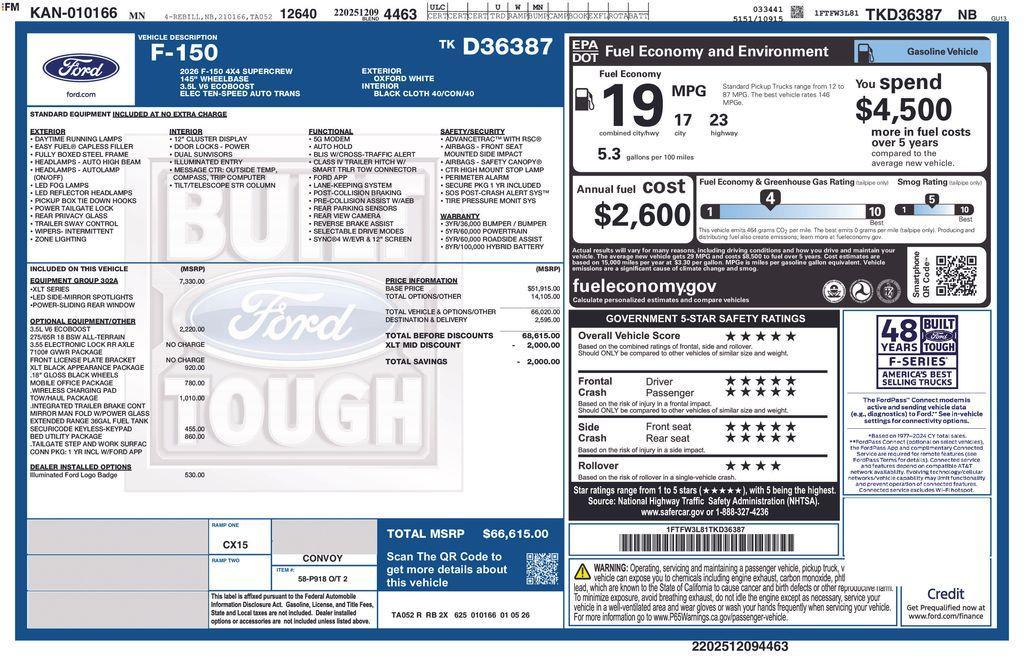 new 2026 Ford F-150 car, priced at $63,050