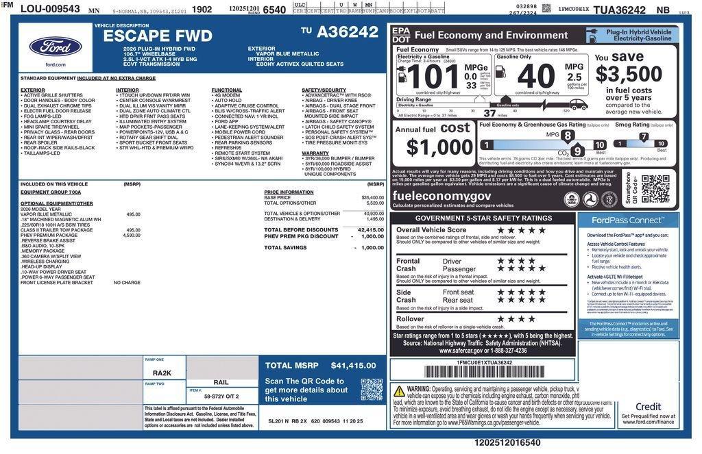 new 2026 Ford Escape car, priced at $33,239