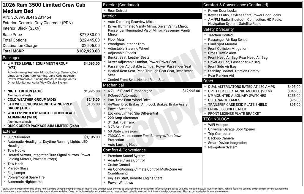 new 2026 Ram 3500 car, priced at $99,350