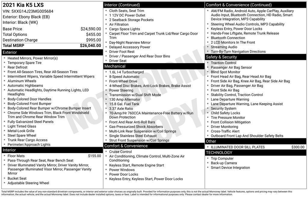 used 2021 Kia K5 car, priced at $19,699