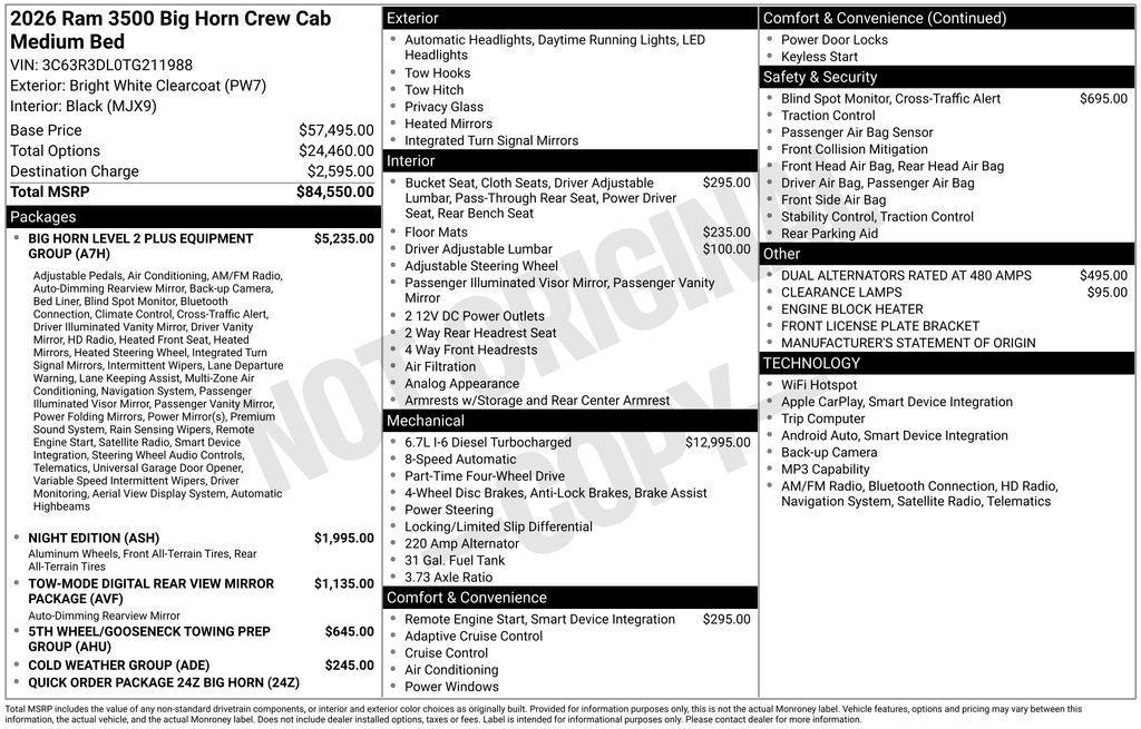 new 2026 Ram 3500 car, priced at $73,499