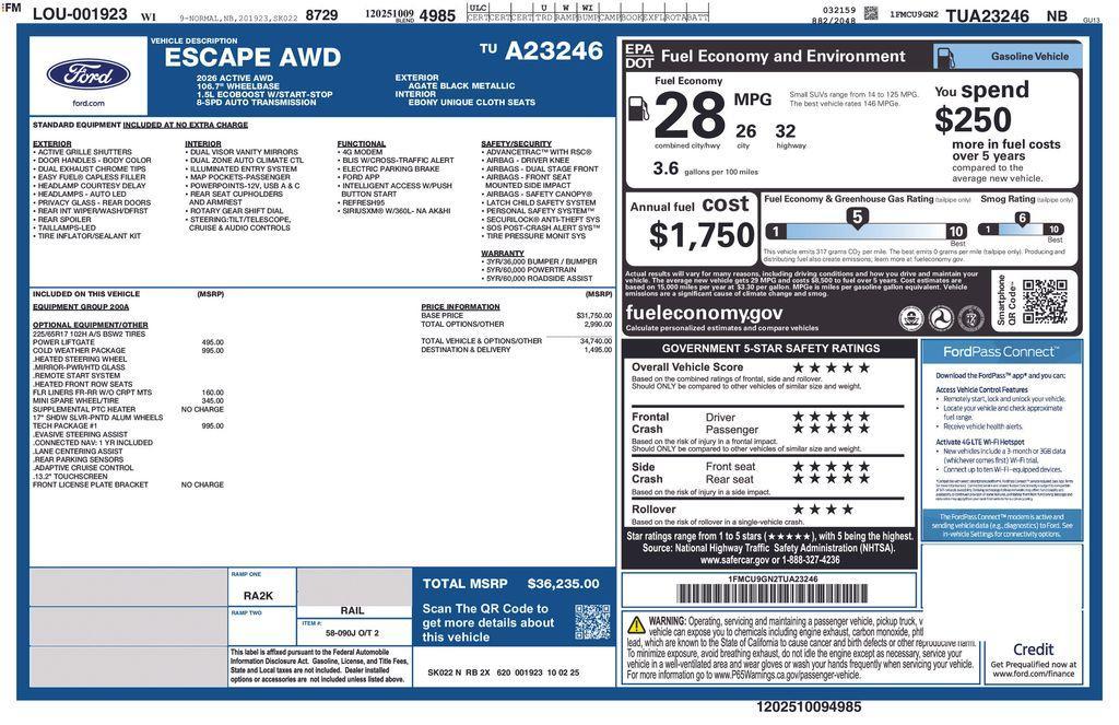 new 2026 Ford Escape car, priced at $31,522
