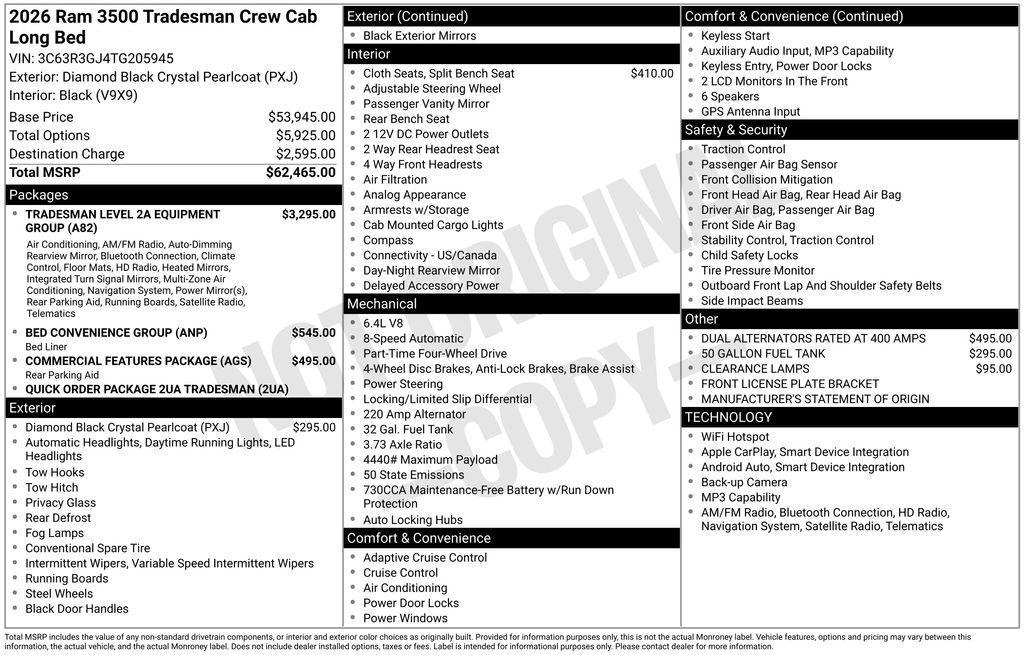 new 2026 Ram 3500 car, priced at $51,292