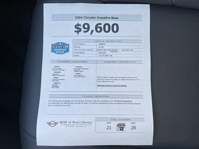 used 2004 Chrysler Crossfire car, priced at $8,900