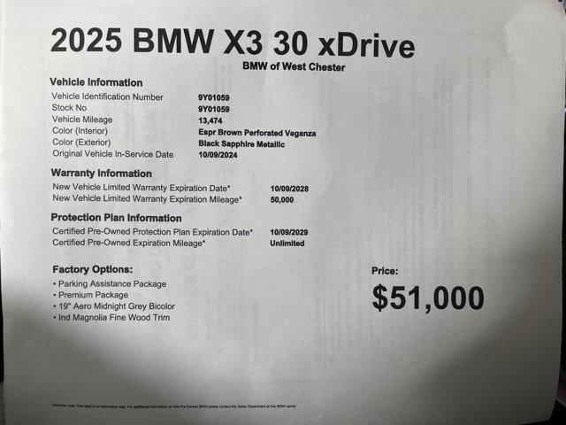 used 2025 BMW X3 car, priced at $48,999