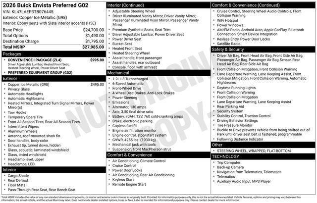 new 2026 Buick Envista car, priced at $23,290