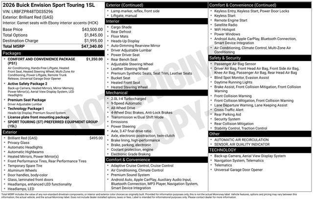 new 2026 Buick Envision car, priced at $44,840