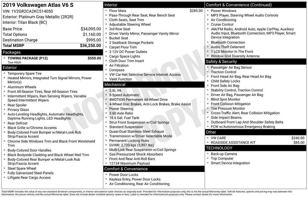used 2019 Volkswagen Atlas car, priced at $14,689