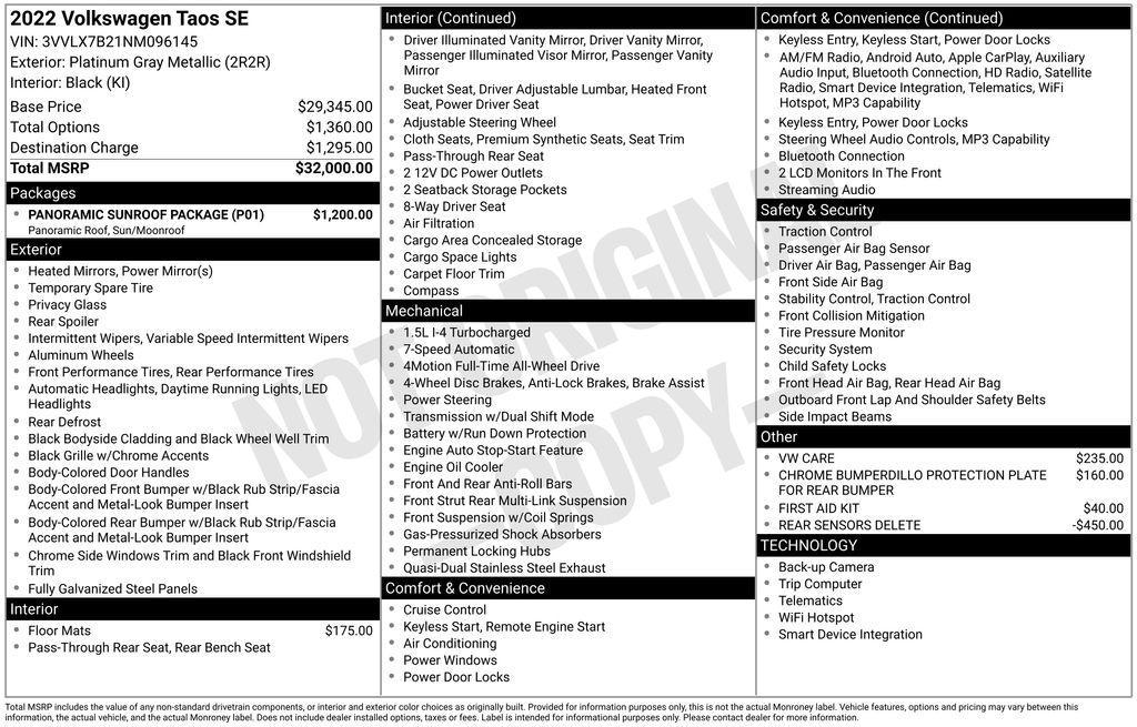 used 2022 Volkswagen Taos car, priced at $22,388