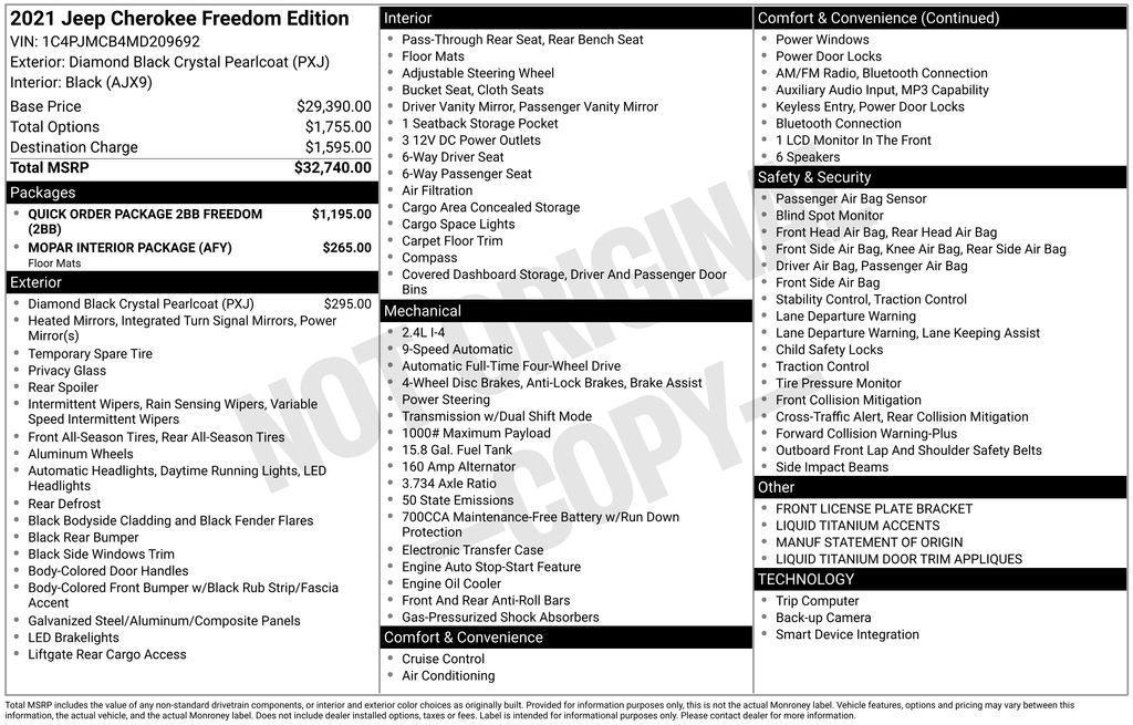 used 2021 Jeep Cherokee car, priced at $19,687