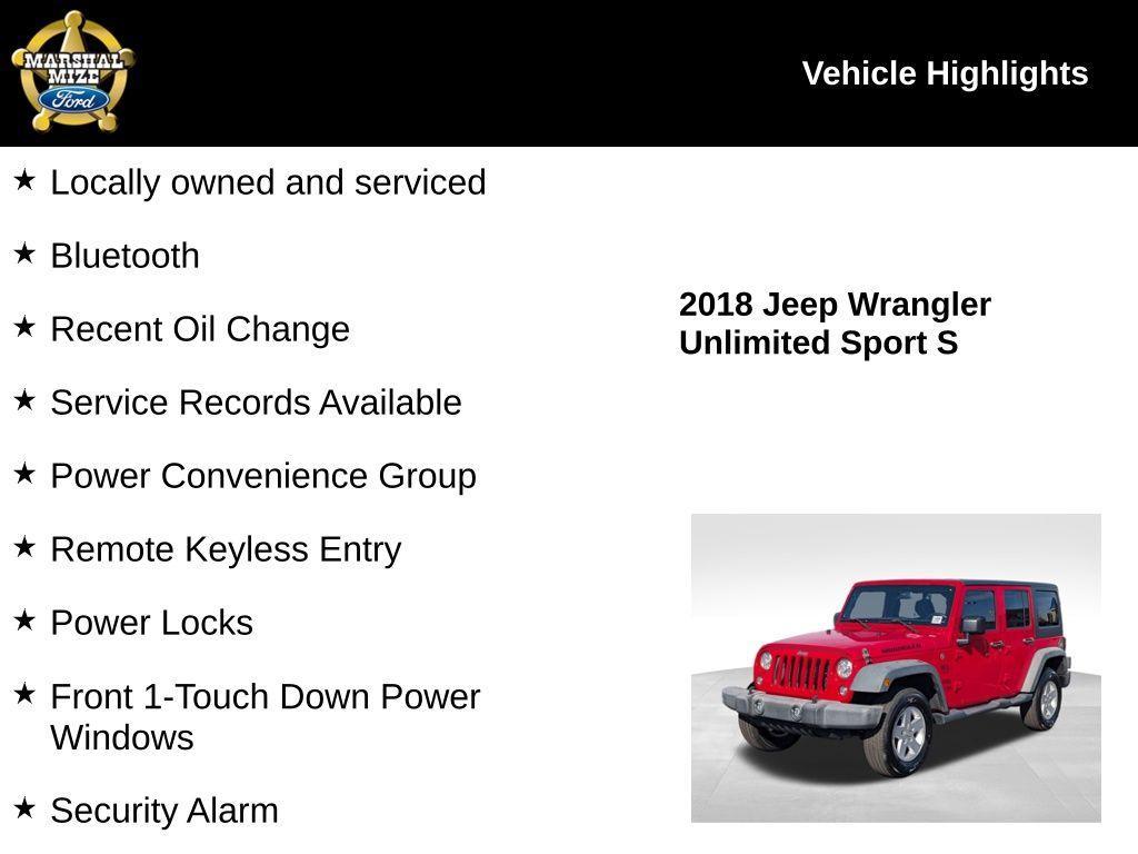 used 2018 Jeep Wrangler JK Unlimited car, priced at $15,000