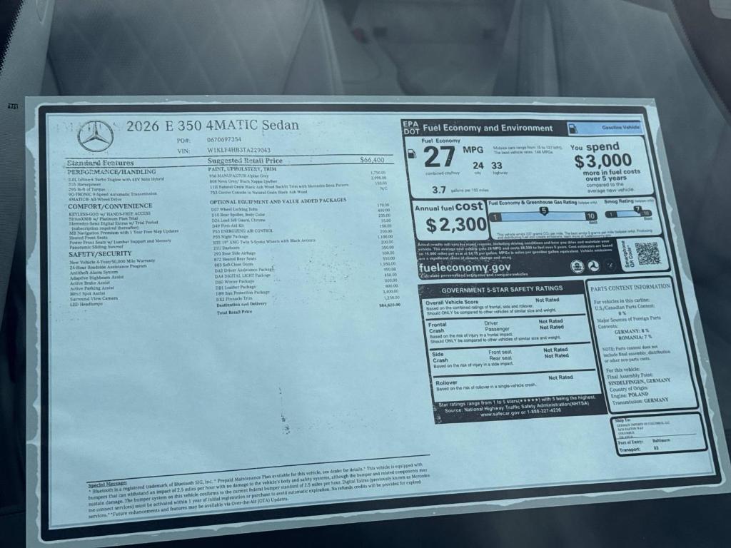 new 2026 Mercedes-Benz E-Class car, priced at $84,820