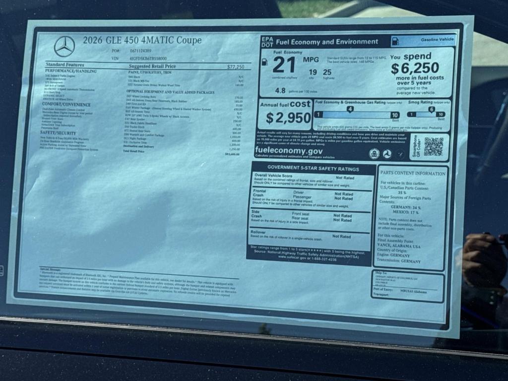 new 2026 Mercedes-Benz GLE 450 car, priced at $83,600