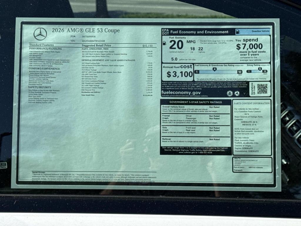 new 2026 Mercedes-Benz AMG GLE 53 car, priced at $110,285