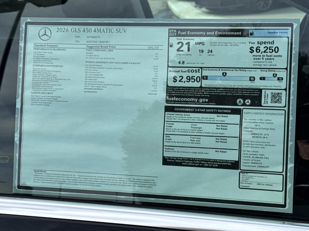 new 2026 Mercedes-Benz GLS 450 car, priced at $93,615