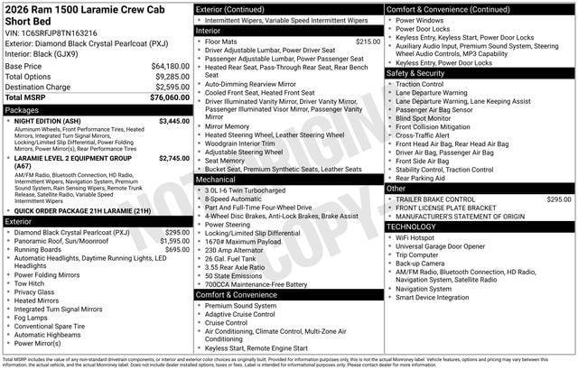 new 2026 Ram 1500 car, priced at $60,710