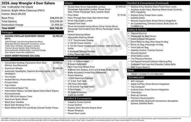 new 2026 Jeep Wrangler car, priced at $51,635
