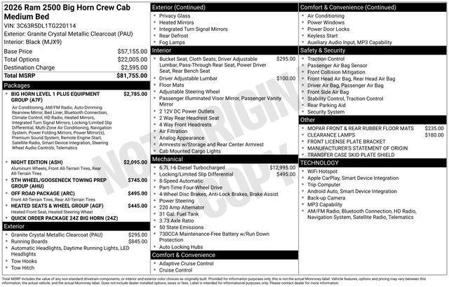 new 2026 Ram 2500 car, priced at $70,965