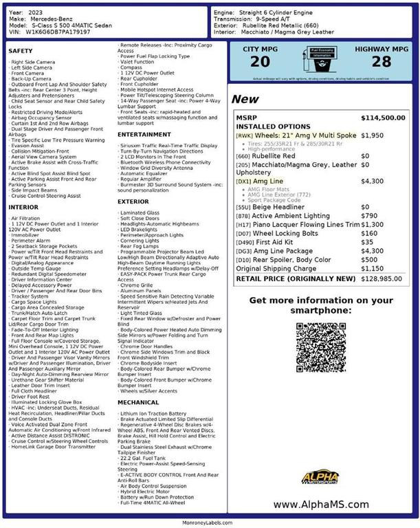 used 2023 Mercedes-Benz S-Class car, priced at $59,000