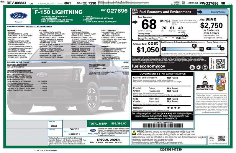 used 2023 Ford F-150 Lightning car, priced at $35,500