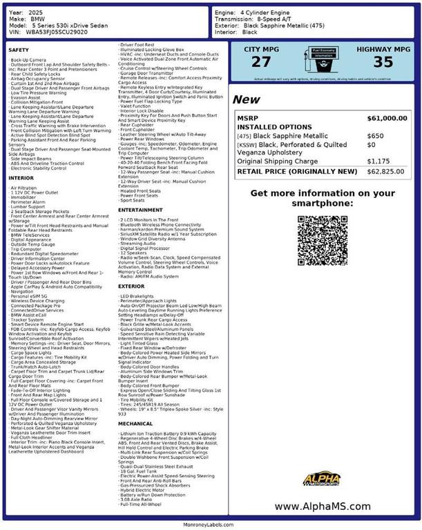 used 2025 BMW 530 car, priced at $46,500