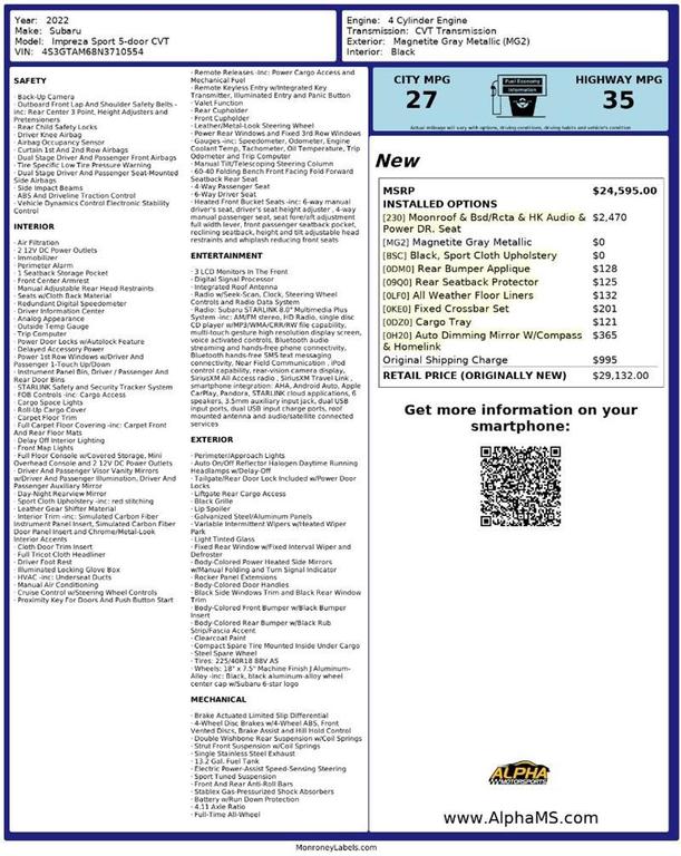 used 2022 Subaru Impreza car, priced at $19,800