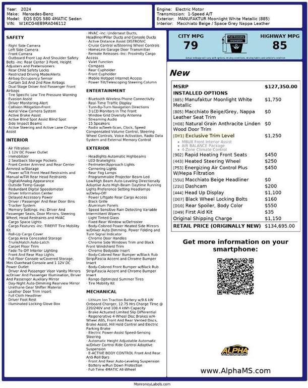 used 2024 Mercedes-Benz EQS 580 car, priced at $65,000