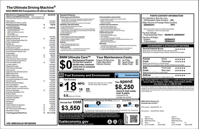 used 2025 BMW M3 car, priced at $89,900