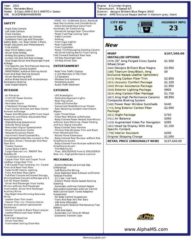 used 2021 Mercedes-Benz AMG E 63 car, priced at $78,900