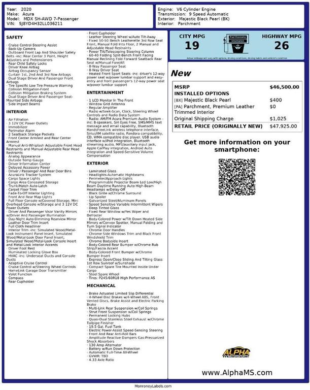 used 2020 Acura MDX car, priced at $21,900