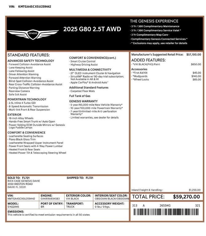used 2025 Genesis G80 car, priced at $36,900