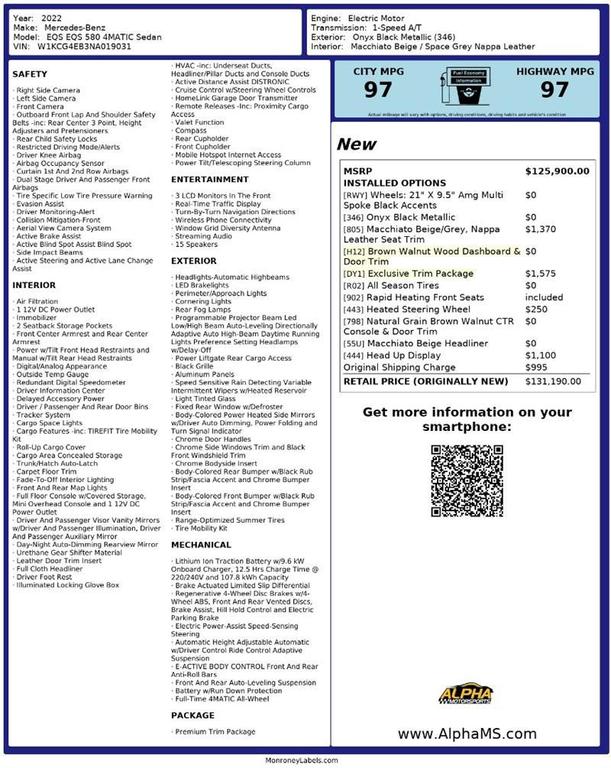 used 2022 Mercedes-Benz EQS 580 car, priced at $41,000