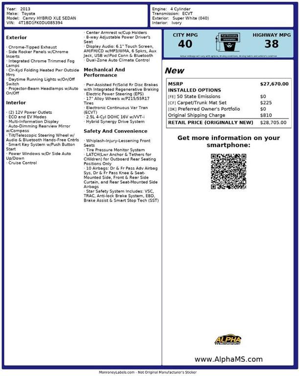 used 2013 Toyota Camry Hybrid car, priced at $7,900