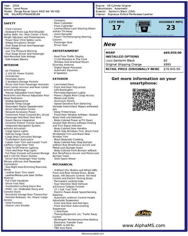 used 2016 Land Rover Range Rover Sport car, priced at $16,000