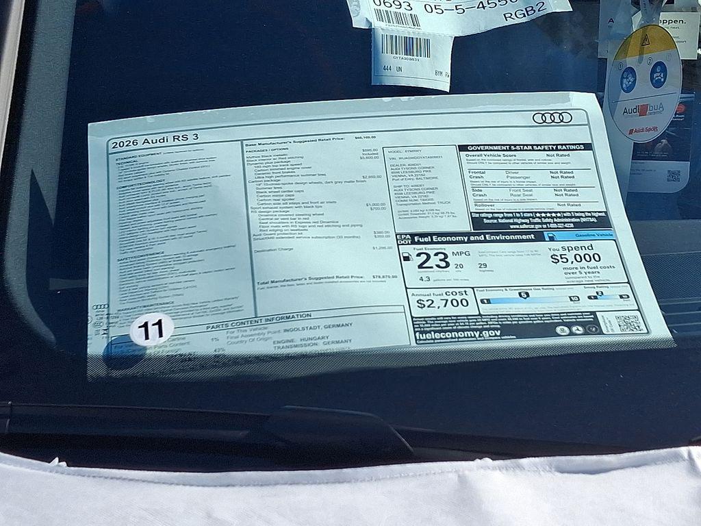 new 2026 Audi RS 3 car, priced at $78,870