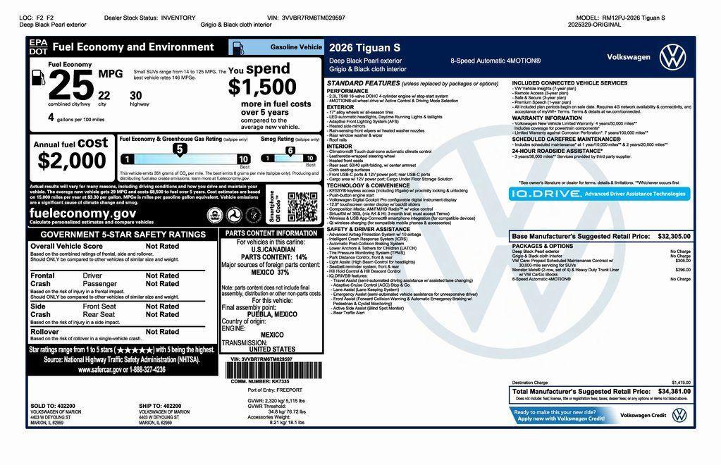 new 2026 Volkswagen Tiguan car, priced at $30,881