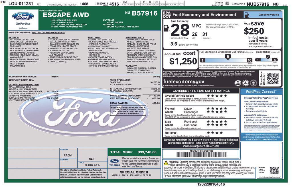 used 2022 Ford Escape car, priced at $19,494