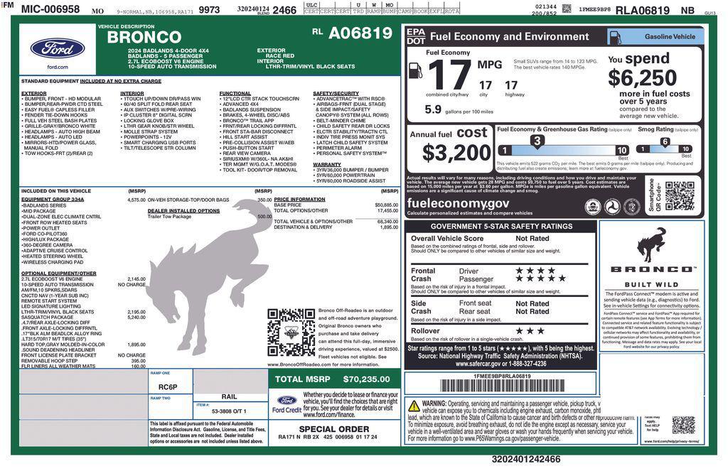 used 2024 Ford Bronco car, priced at $46,000