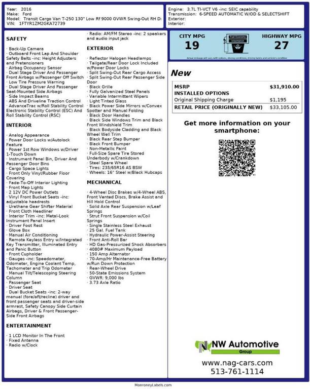 used 2016 Ford Transit-250 car, priced at $13,993