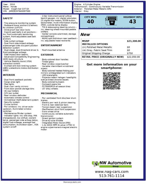 used 2010 Honda Insight car, priced at $8,493