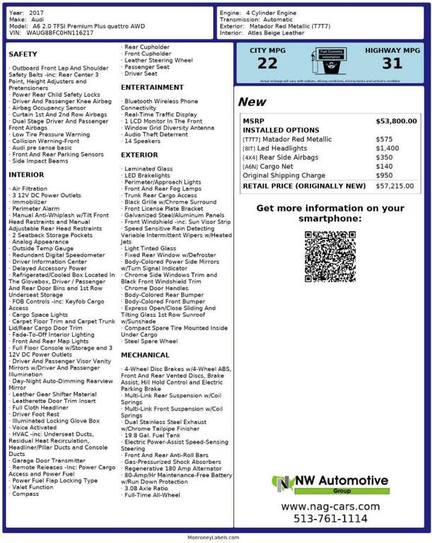 used 2017 Audi A6 car, priced at $13,993