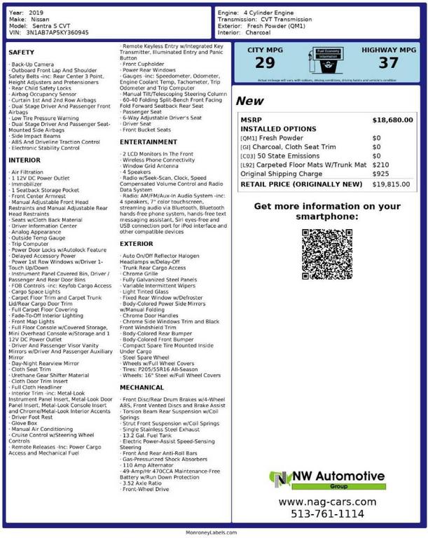 used 2019 Nissan Sentra car, priced at $7,993