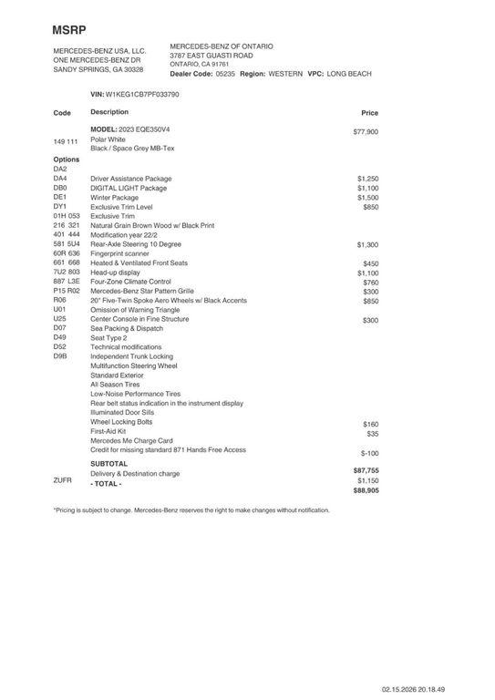 used 2023 Mercedes-Benz EQE 350 car, priced at $37,483