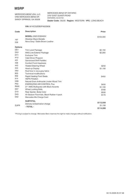 used 2023 Mercedes-Benz EQS 450 car, priced at $43,983