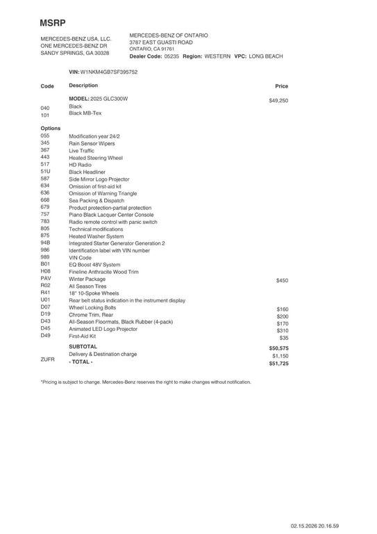 used 2025 Mercedes-Benz GLC 300 car, priced at $43,983