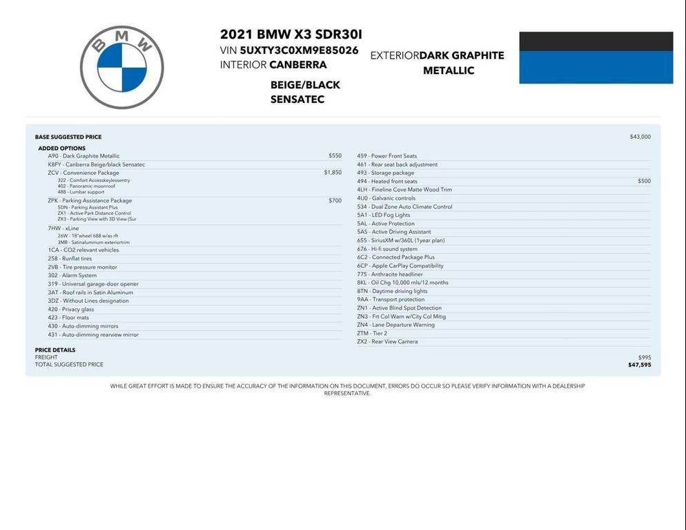 used 2021 BMW X3 car, priced at $26,283