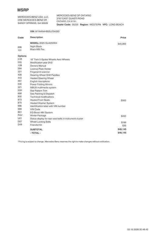 used 2025 Mercedes-Benz GLA 250 car, priced at $38,683