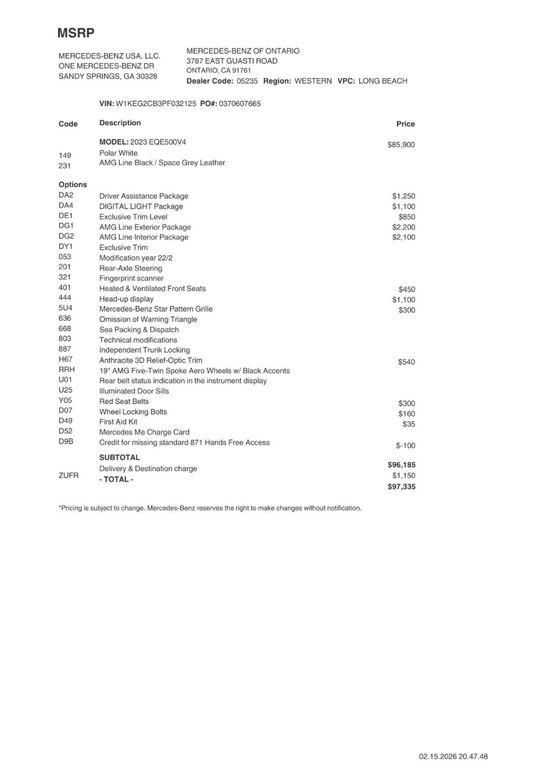 used 2023 Mercedes-Benz EQE 500 car, priced at $34,981